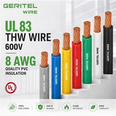 Handelsüblicher 8 AWG THW-Draht, UL83 600V-verseiltes Kupferkabel für Schalttafeln und Einspeisungen